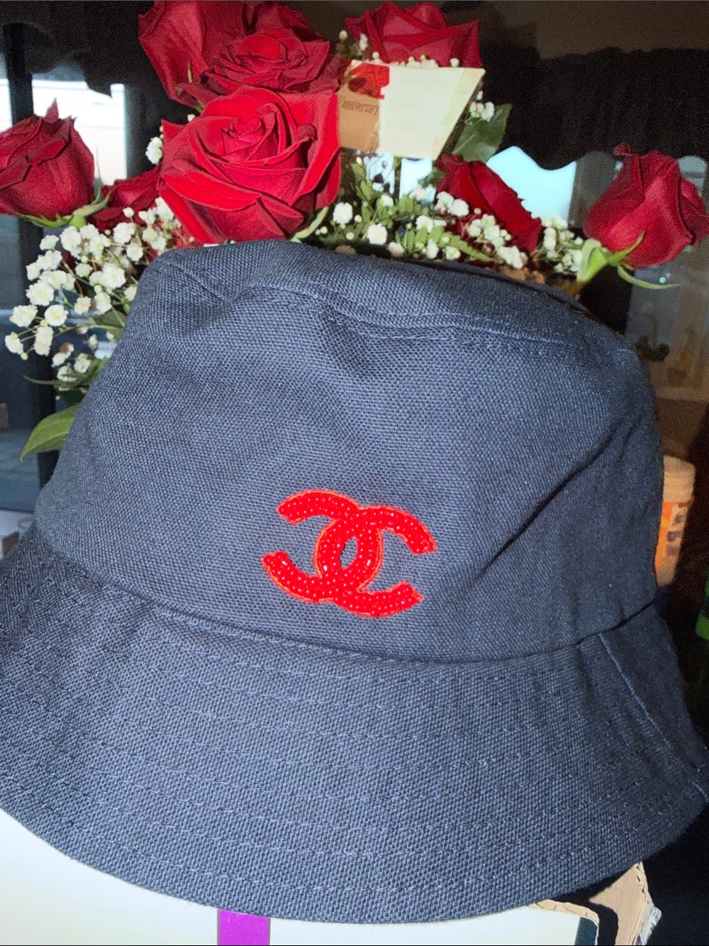 Navy Bucket Hat with Red CC Logo